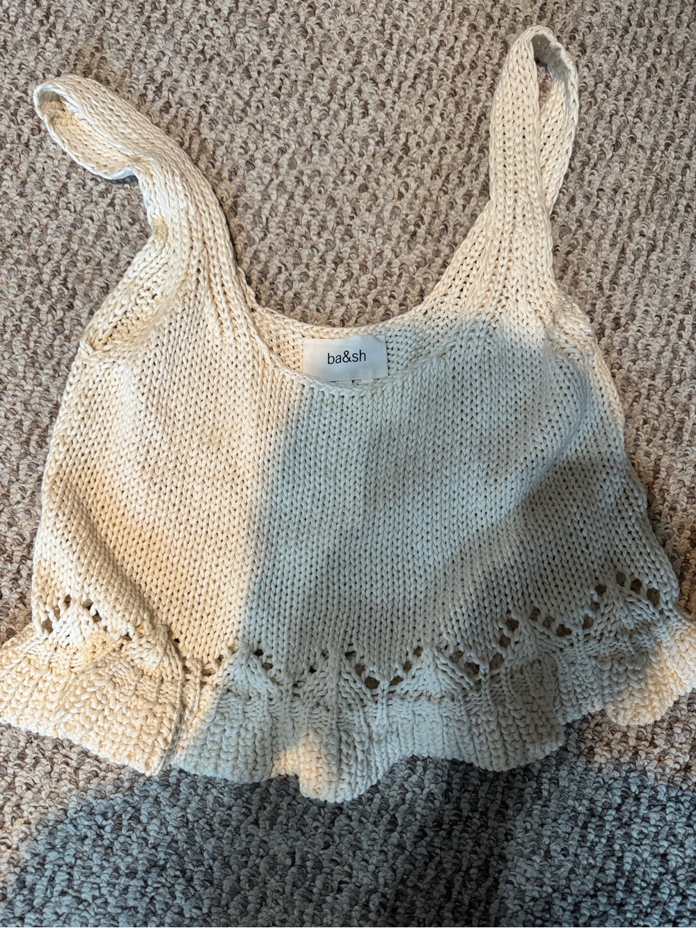 ba&sh Cream Knit Ruffle Hem Crop Top - Picture 2 of 2